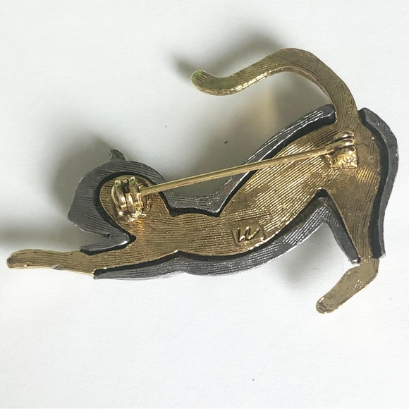 LIZ CLAIBORNE LC Black Stretching Cat Brooch Pin - Picture 5 of 8